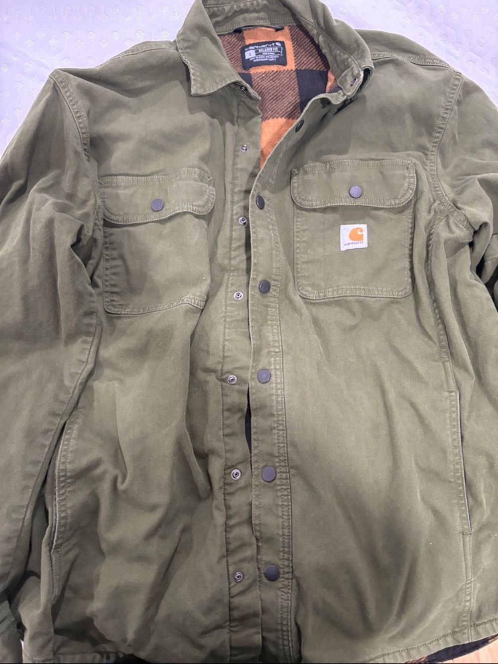 Carhartt Olive Green Button-Front Shirt Jacket